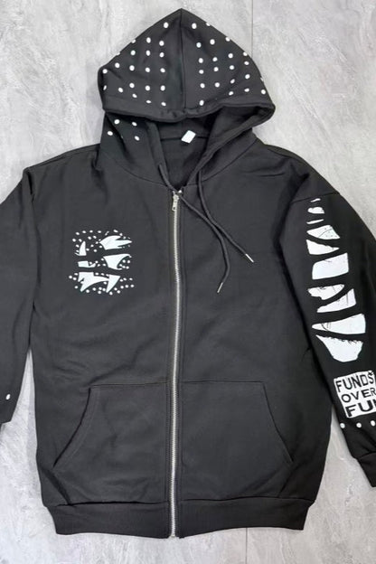 Distressed Graphic Zip Hoodie