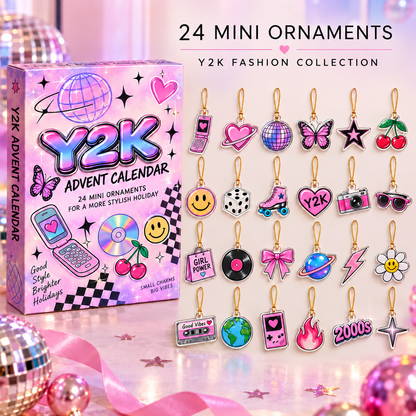 Y2K Advent Calendar 2026, 24 Mini Retro Ornaments - 2000s Fashion Charms, Cute Christmas Countdown Gift