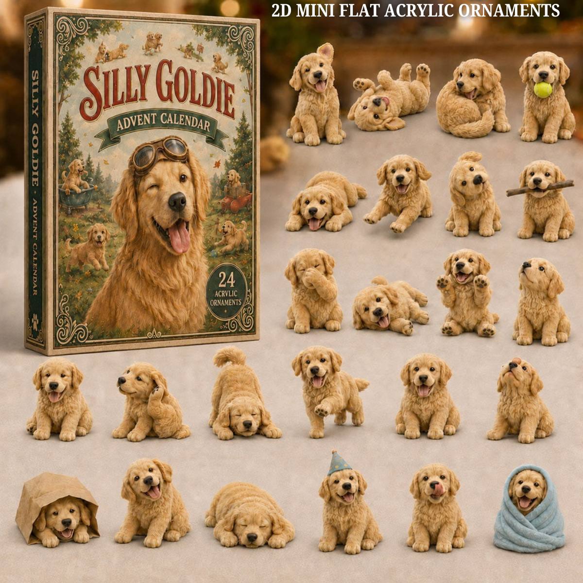 Silly Goldie Advent Calendar 2026 - 24-Day Festive Countdown, Acrylic Charms Blind Box - Gift For Dog Lovers