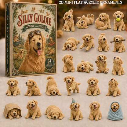Silly Goldie Advent Calendar 2026 - 24-Day Festive Countdown, Acrylic Charms Blind Box - Gift For Dog Lovers