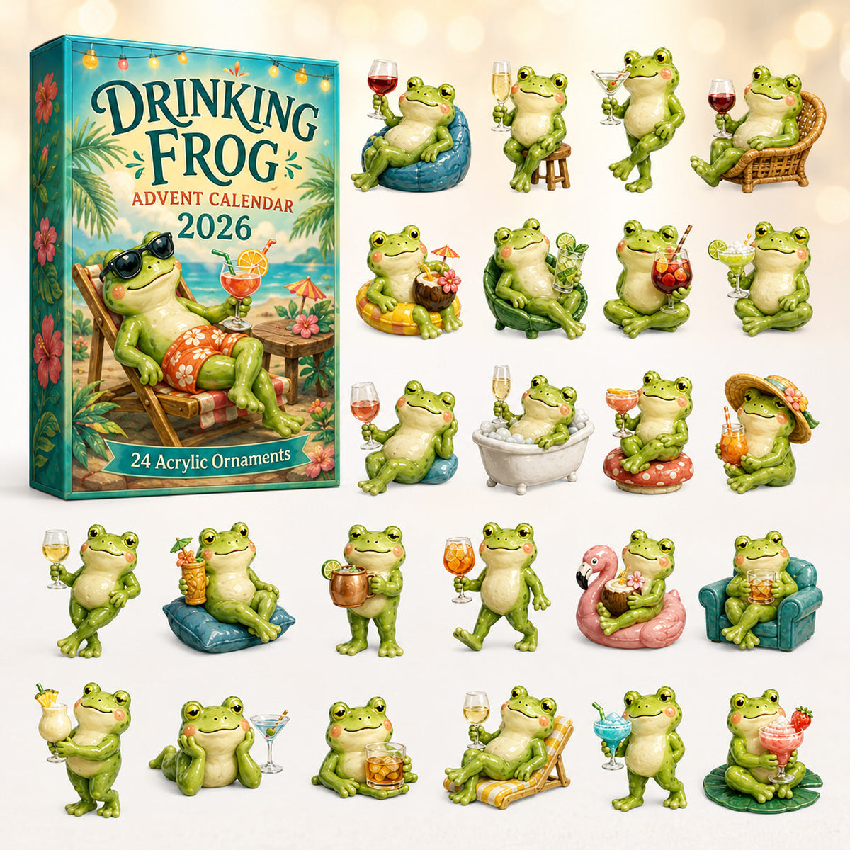 Drinking Frog Advent Calendar 2026 - 24-Day Festive Countdown, Acrylic Charms Blind Box - Gift For Frog Lovers