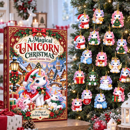 Cute Unicorn Advent Calendar, 24 Keepsake Tree Ornaments Holiday Gift for Girls 2026