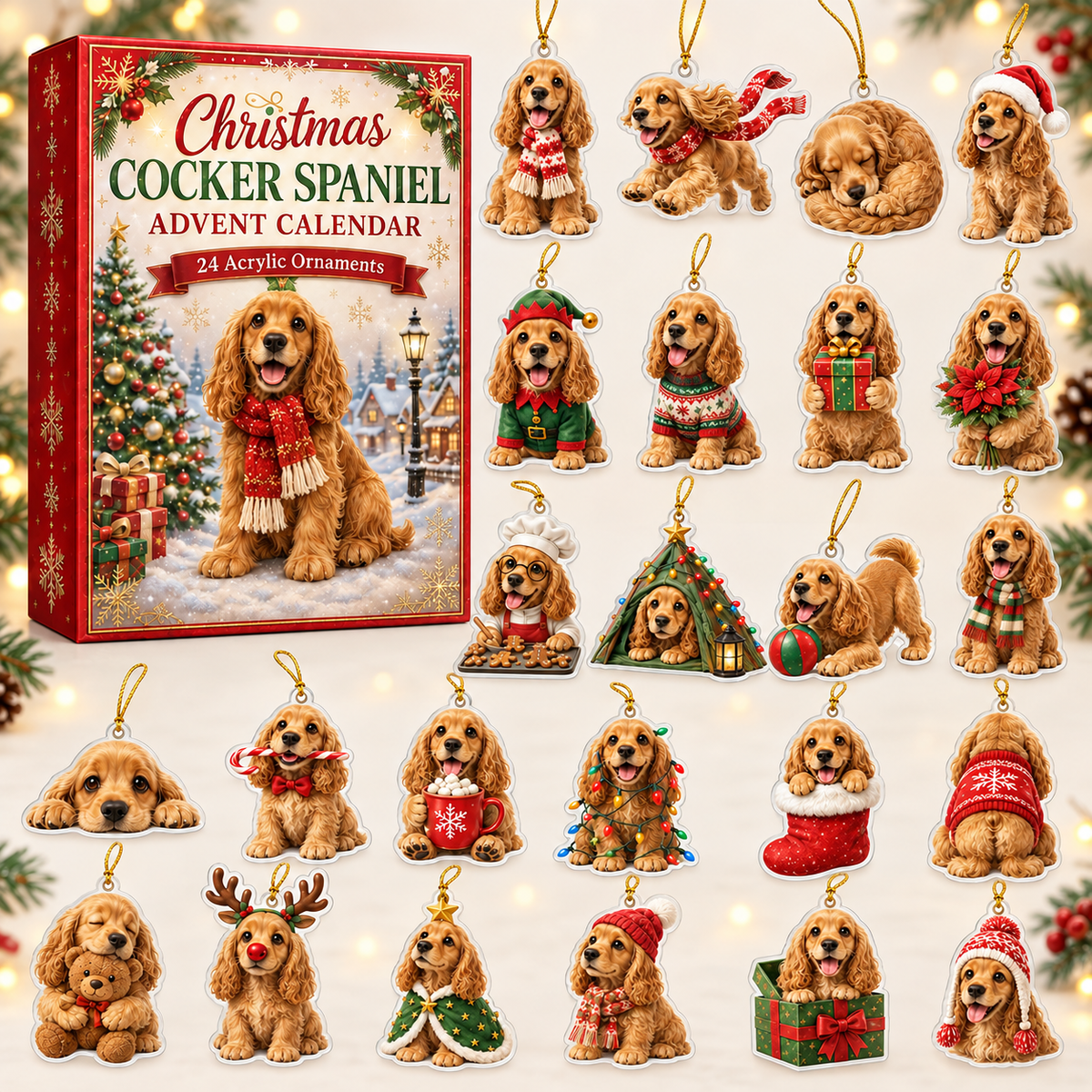 Christmas Cocker Spaniel Advent Calendar 2026 - 24-Day Festive Countdown, Acrylic Charms Blind Box - Gift For Cocker Spaniel Lovers