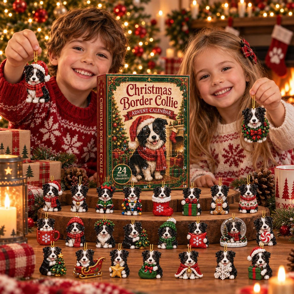 Border Collie Christmas Advent Calendar, 24 Acrylic Dog Ornaments (Blind Box)