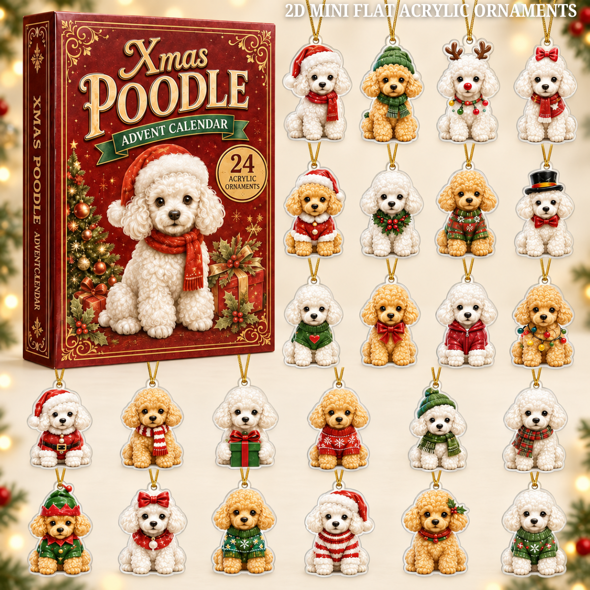 Xmas Poodle Advent Calendar 2026 - 24-Day Festive Countdown, Acrylic Charms Blind Box - Gift For Poodle Lovers
