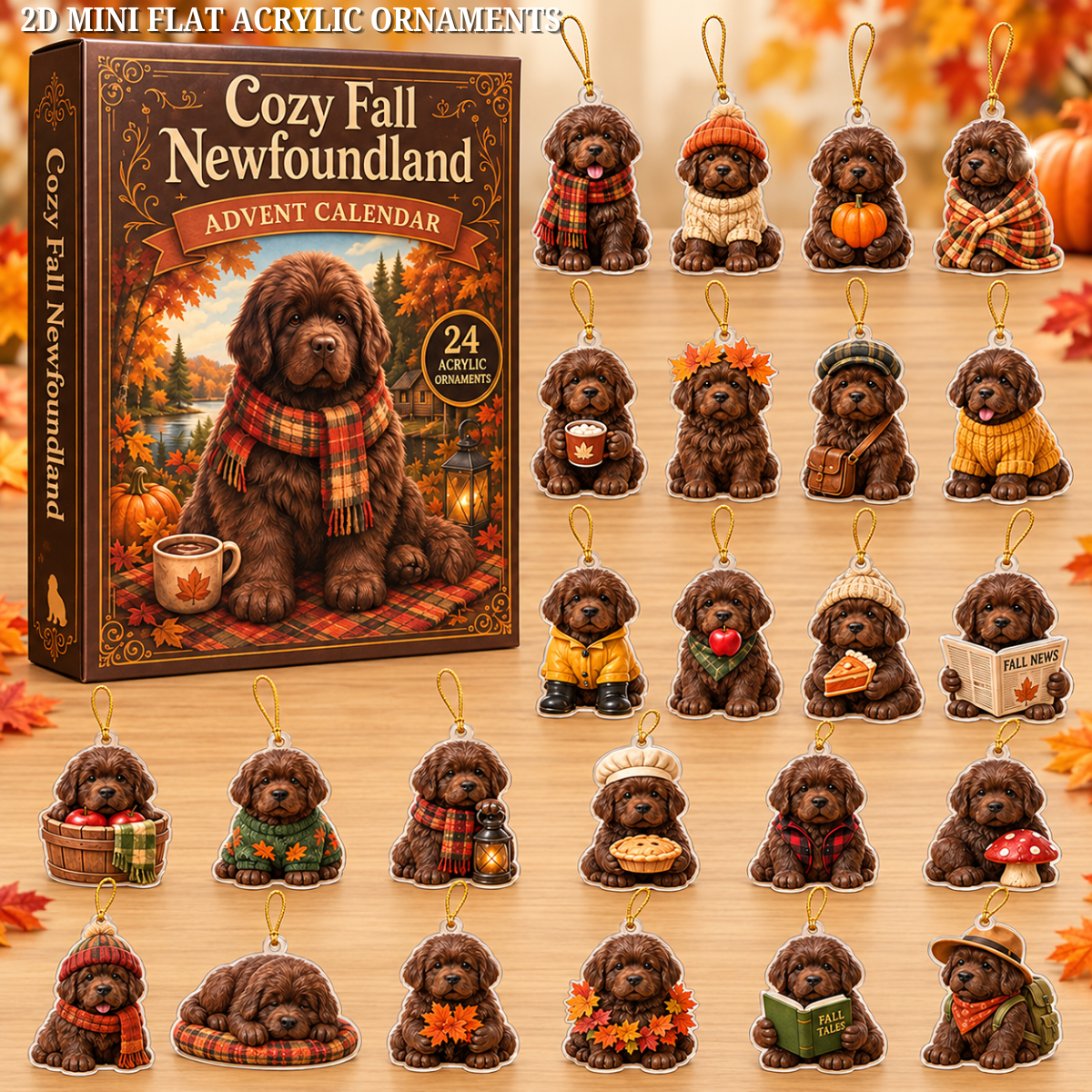 Cozy Fall Newfoundland Advent Calendar 2026 - 24-Day Festive Countdown, Acrylic Charms Blind Box - Gift For Newfoundland Lovers