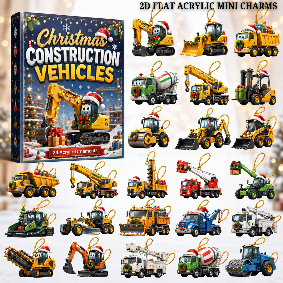 Christmas Construction Vehicles Advent Calendar 2026 - 24-Day Festive Countdown, Acrylic Charms Blind Box - Gift For Kids, Family & Friends