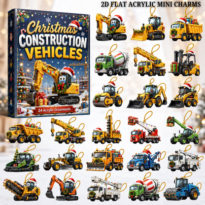 Christmas Construction Vehicles Advent Calendar 2026 - 24-Day Festive Countdown, Acrylic Charms Blind Box - Gift For Kids, Family & Friends