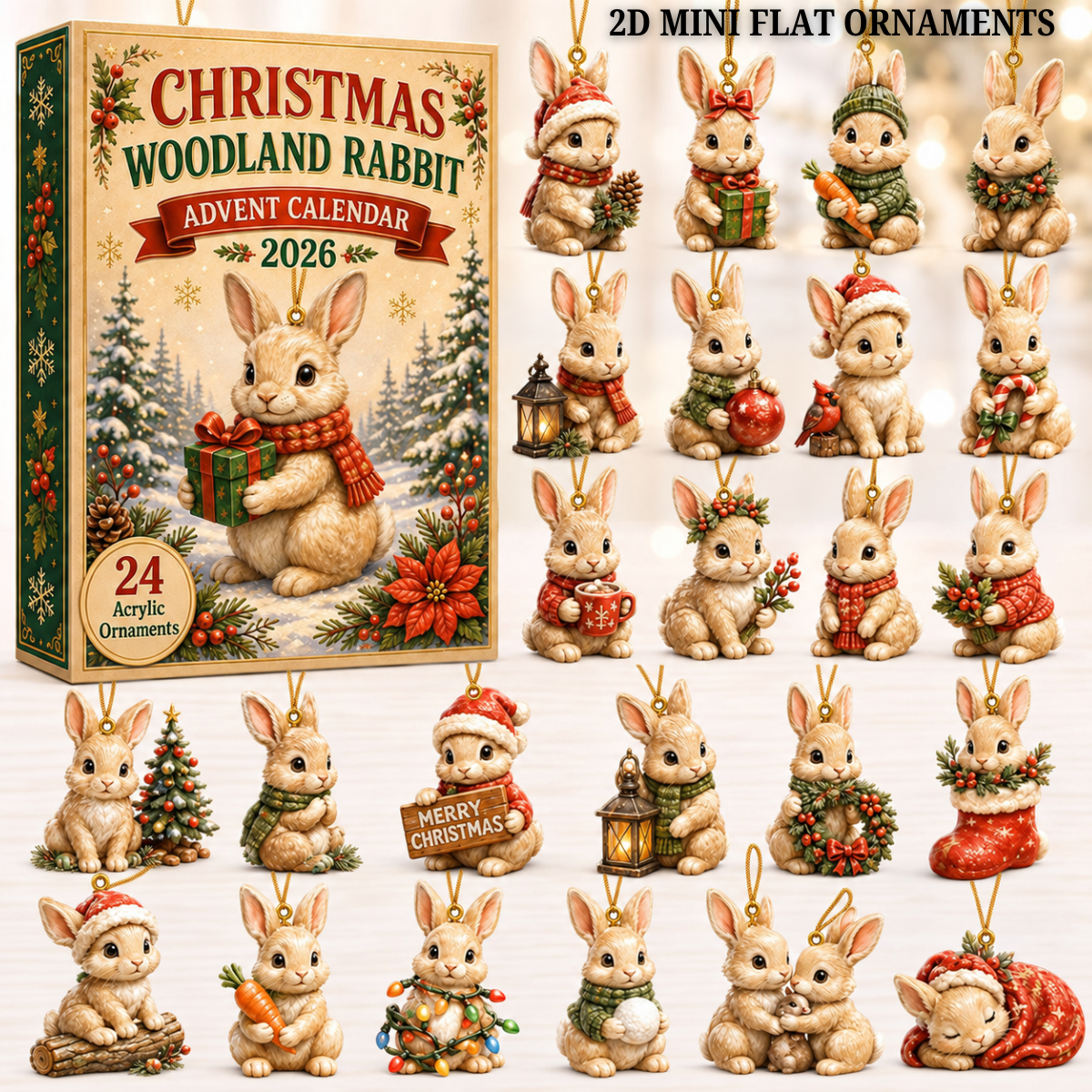Christmas Woodland Rabbit Advent Calendar 2026 - 24-Day Festive Countdown, Acrylic Charms Blind Box - Gift For Woodland Lovers, Family & Friends