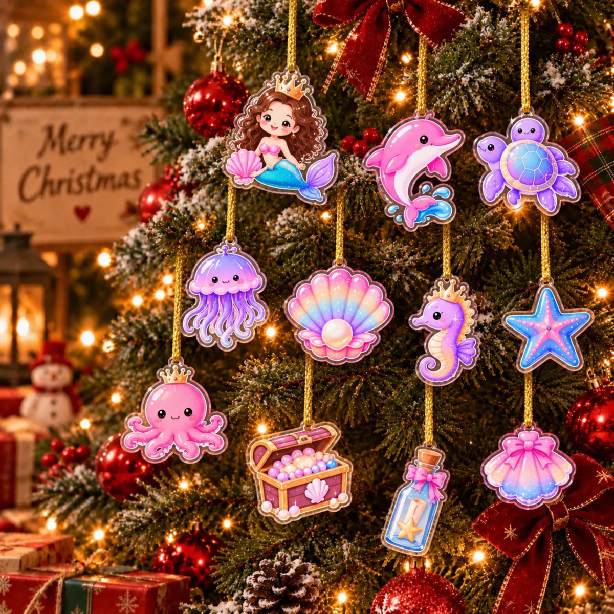 Mermaid Princess Advent Calendar, 24 Acrylic Ocean Charms, Kids Christmas Countdown Calendar 2026, Christmas Countdown Gift for Kids