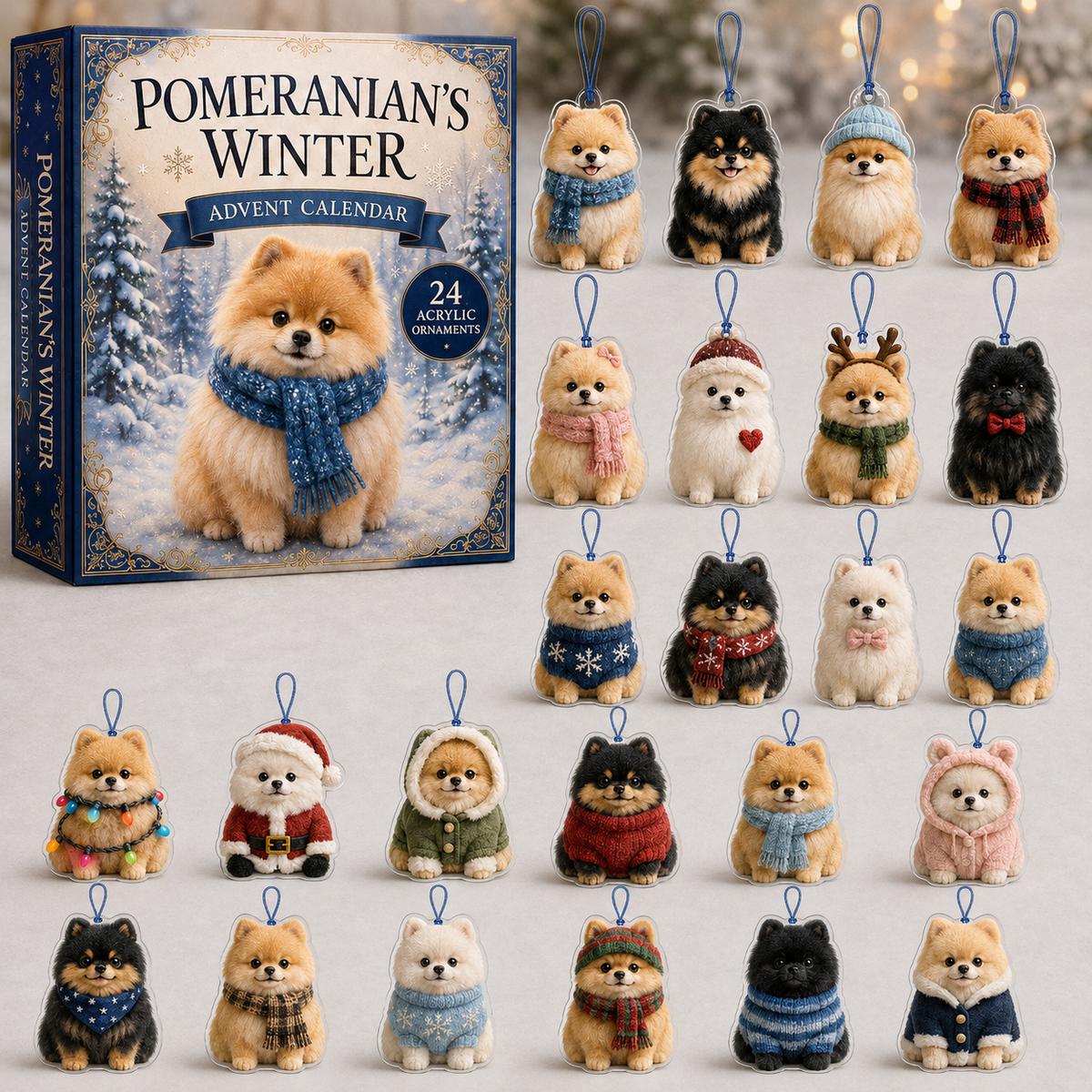 Winter Pomeranian Advent Calendar 2026 - 24-Day Festive Countdown, Acrylic Charms Blind Box - Gift For Dog Lovers
