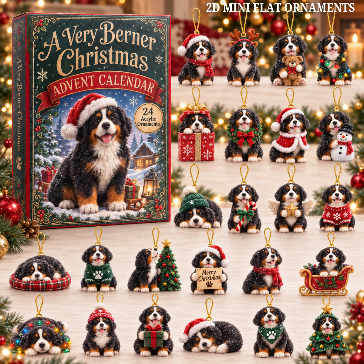 A Very Berner Christmas Advent Calendar 2026 - 24-Day Festive Countdown, Acrylic Charms Blind Box - Gift For Bernese Mountain Dog Lovers