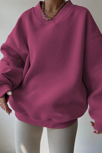 Solid Oversized V Neck Sweatshirt