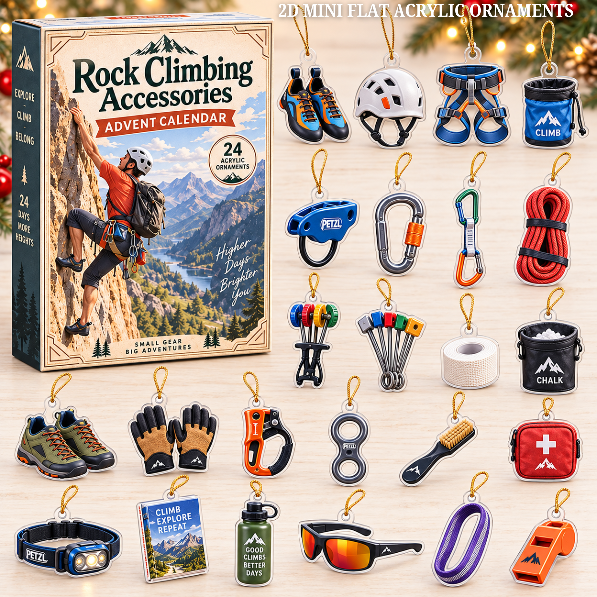 Rock Climbing Accessories Advent Calendar 2026 - 24-Day Festive Countdown, Acrylic Charms Blind Box - Gift For Climbing Lovers