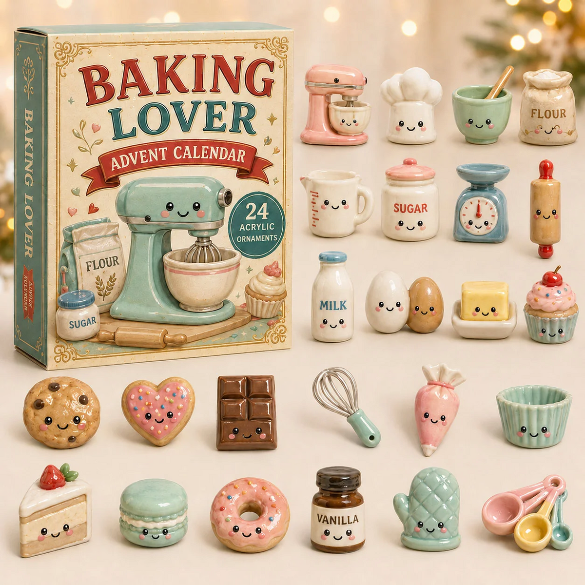 24-Day Festive Countdown, Acrylic Charms Blind Box - Gift For Baking Lovers