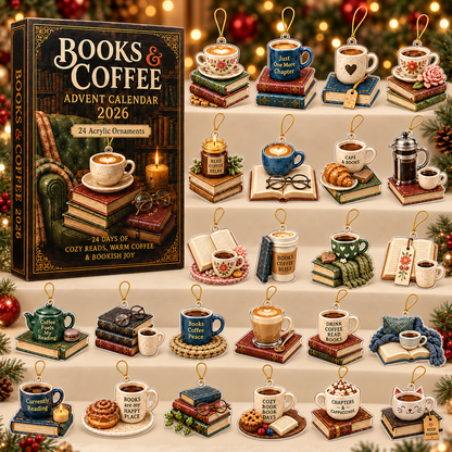 Book & Coffee Advent Calendar 2026 - 24-Day Festive Countdown, Acrylic Charms Blind Box - Gift For Reading Lovers