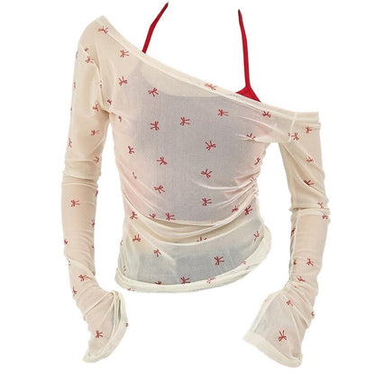 Balletcore Aesthetic Bow Mesh Top