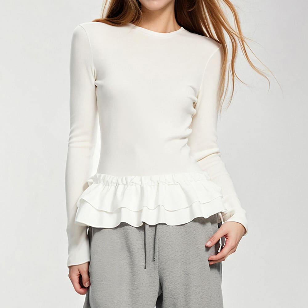 Balletcore Ruffle Long Sleeve Top
