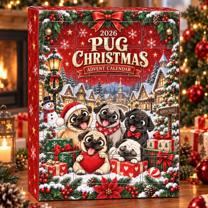 Christmas Pug Advent Calendar 2026 - 24 Day Spirits Countdown, Acrylic Charms Blind Box - Gift For Family