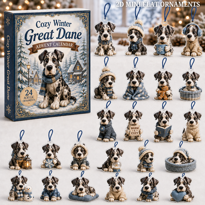 Cozy Winter Great Dane Advent Calendar 2026 - 24-Day Festive Countdown, Acrylic Charms Blind Box - Gift For Great Dane Lovers