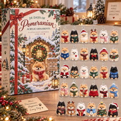 Pomeranian Winter Acrylic Ornaments, 24-Day Advent Calendar, Christmas Countdown Gift