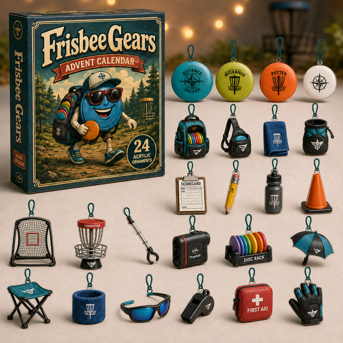 Frisbee Gears Advent Calendar 2026 - 24-Day Festive Countdown, Acrylic Charms Blind Box - Gift For Frisbee Lovers