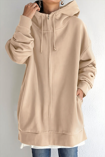Solid Relaxed Longline Zip Hoodie