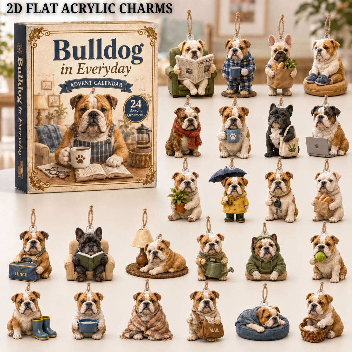 Bulldog In Everyday Advent Calendar 2026 - 24-Day Festive Countdown, Acrylic Charms Blind Box - Gift For Bulldog Lovers
