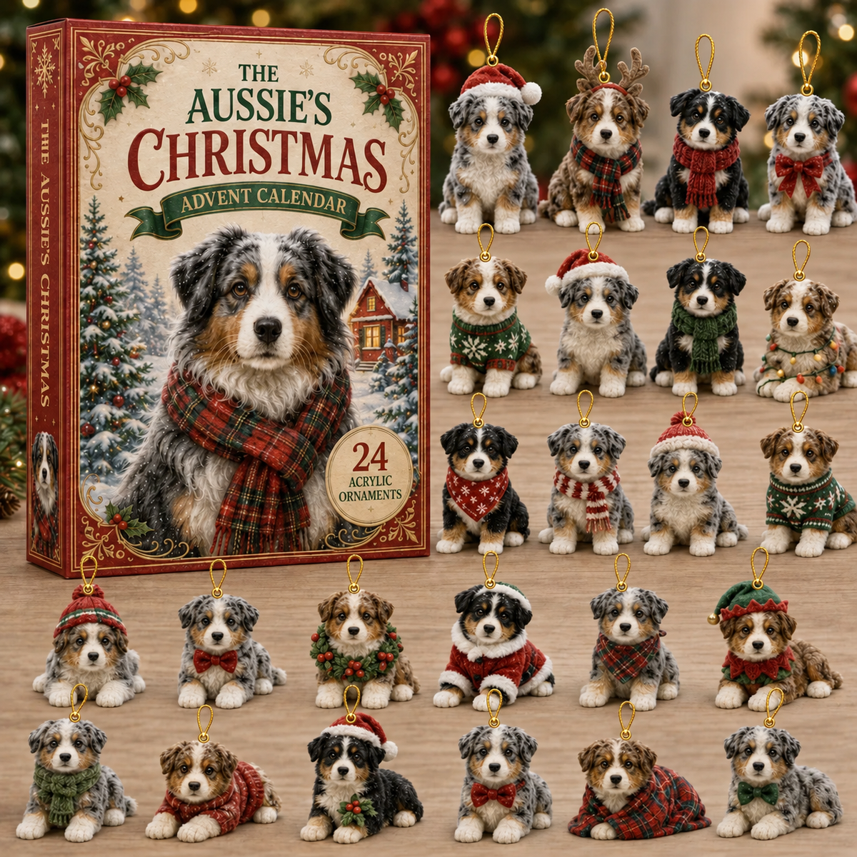 Festive Australian Shepherd Advent Calendar 2026 - 24-Day Festive Countdown, Acrylic Charms Blind Box - Gift For Dog Lovers