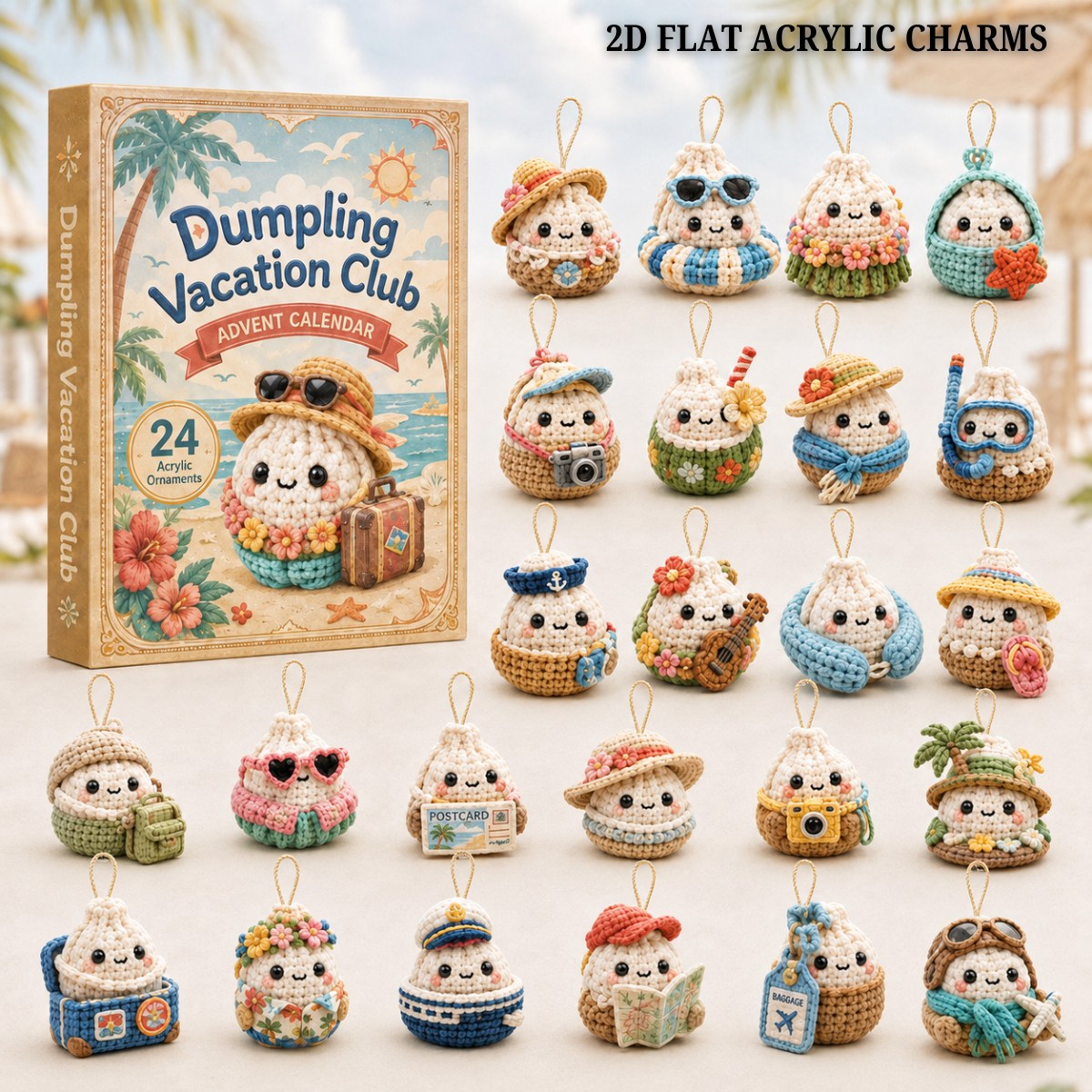 Dumpling Vacation Club Advent Calendar 2026 - 24-Day Festive Countdown, Acrylic Charms Blind Box - Gift For Crochet Lovers