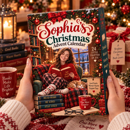 Personalized Book Lover Advent Calendar, Custom Name & Photo, 24 Bookish Acrylic Charms, Christmas Countdown