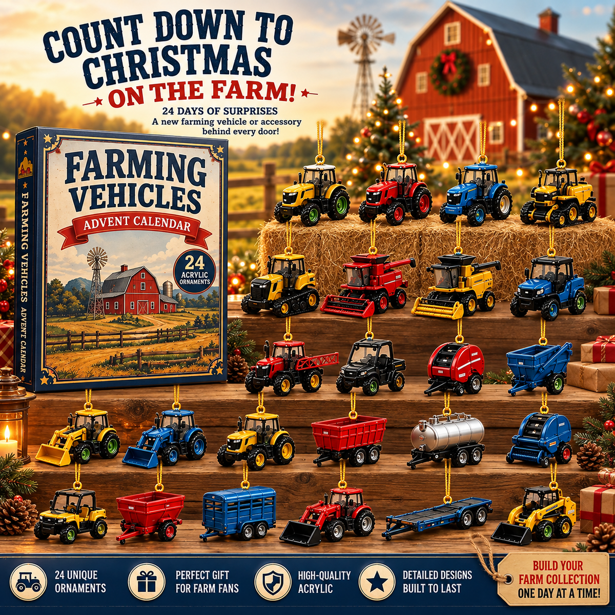 Farming Vehicles World Advent Calendar 2026 - 24-Day Festive Countdown, Acrylic Charms Blind Box