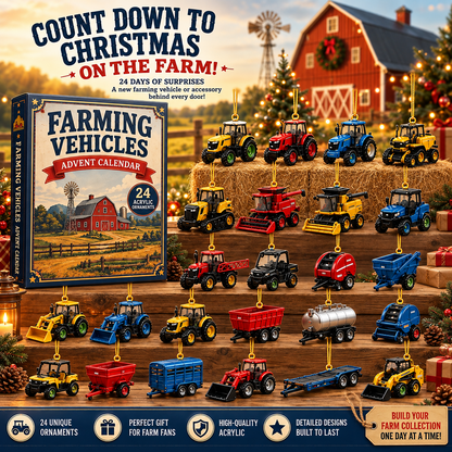 Farming Vehicles World Advent Calendar 2026 - 24-Day Festive Countdown, Acrylic Charms Blind Box
