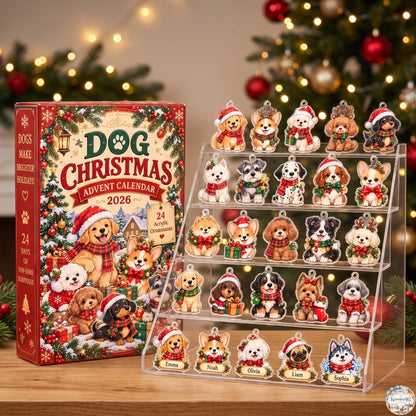 Dog Christmas Advent Calendar 2026 | 24 Day Countdown Gift Box with Personalized 2D Ornament