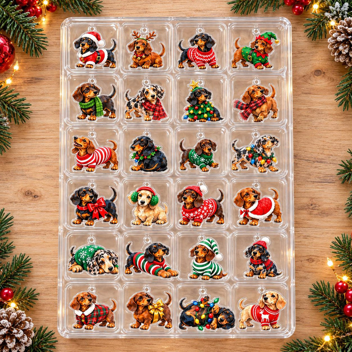 Dachshund Advent Calendar 2026, 24 Acrylic Dog Ornaments, Sausage Dog Christmas Countdown Box, Dog Lover Gift, Holiday Keepsake
