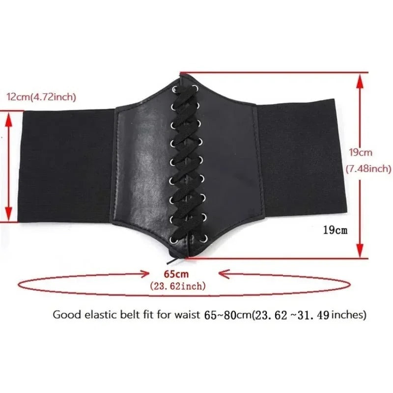 Black Leather Lace Up Elastic Corset Belt