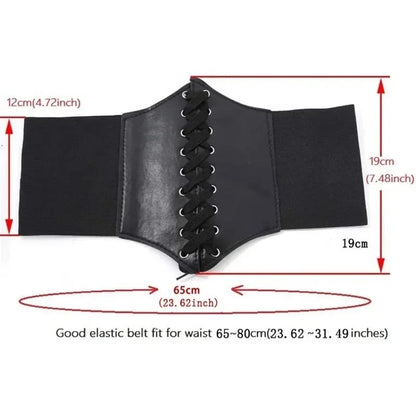 Black Leather Lace Up Elastic Corset Belt