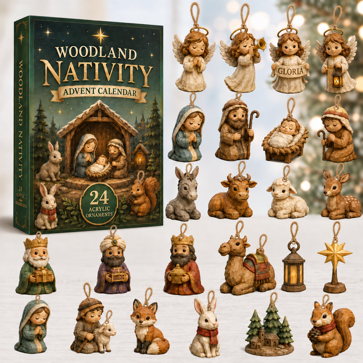 Woodland Nativity Advent Calendar 2026 - 24-Day Festive Countdown, Acrylic Charms Blind Box - Gift For Family & Friends