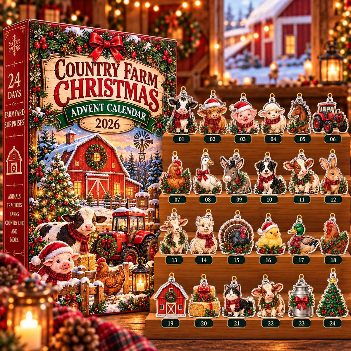 Country Farm Christmas Advent Calendar 2026, 24 Days of Farmyard Acrylic Ornaments, Cute Holiday Countdown for Animal and Farm Fans
