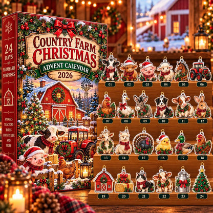 Country Farm Christmas Advent Calendar 2026, 24 Days of Farmyard Acrylic Ornaments, Cute Holiday Countdown for Animal and Farm Fans