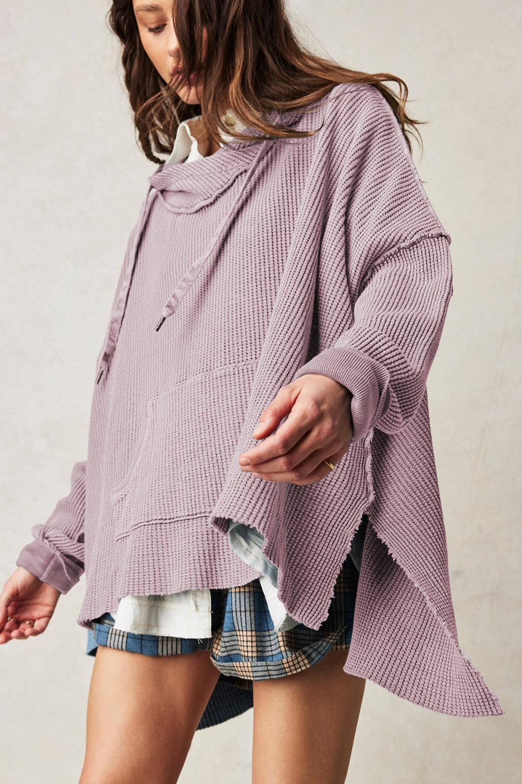 Waffle Knit Oversized Pullover Hoodie