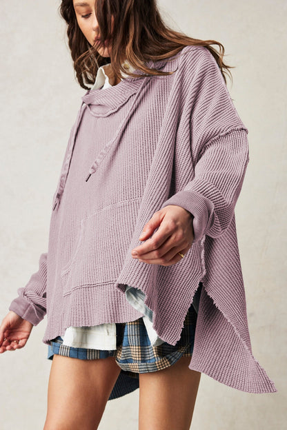 Waffle Knit Oversized Pullover Hoodie