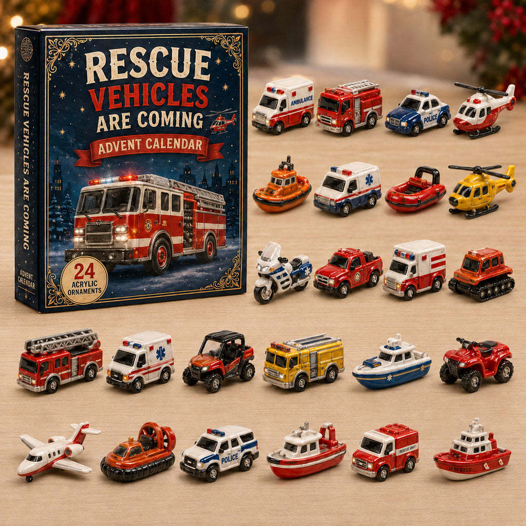 Rescue Vehicles Fleet Advent Calendar 2026 - 24-Day Festive Countdown, Acrylic Charms Blind Box - Gift For Vehicle Lovers