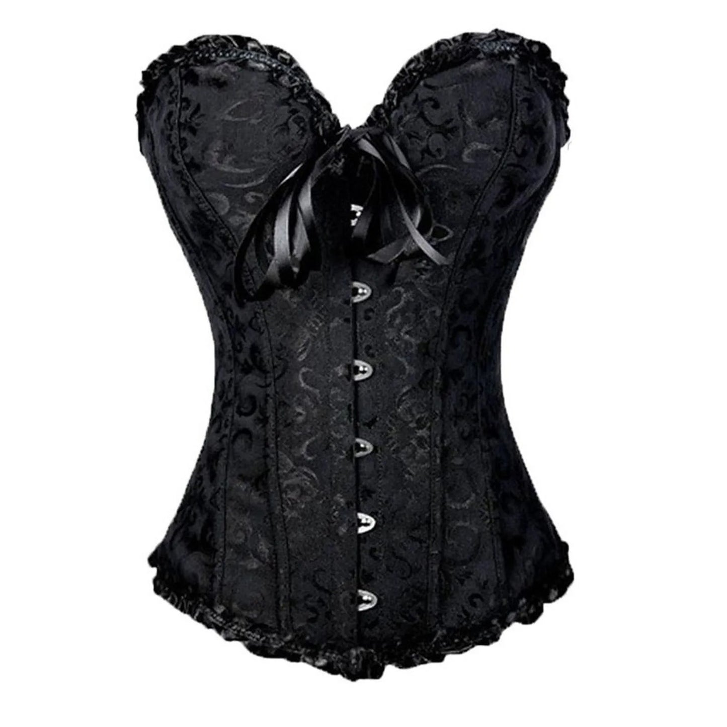Red Brocade Ruffle Overbust Burlesque Corset