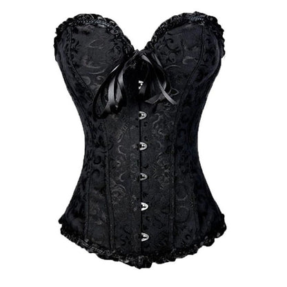 Red Brocade Ruffle Overbust Burlesque Corset