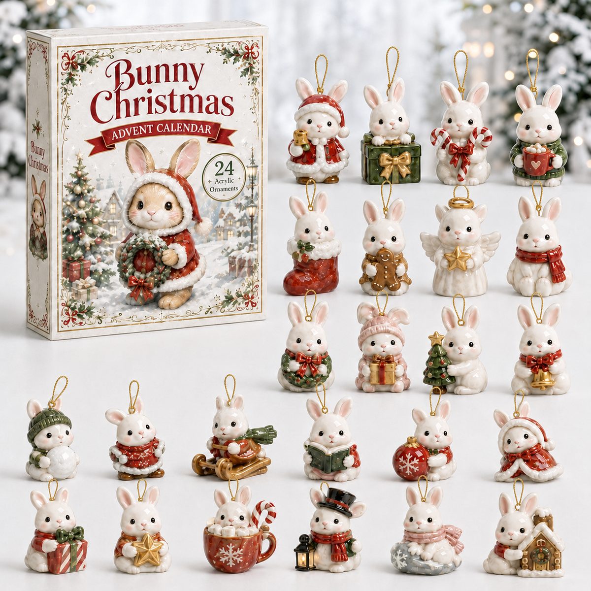 Bunny Christmas Advent Calendar 2026 - 24-Day Festive Countdown, Acrylic Charms Blind Box - Gift For Bunny Lovers