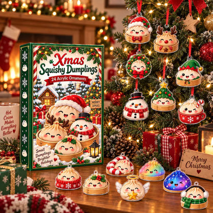 Dumpling Christmas Advent Calendar, 24 Day Acrylic Ornament Countdown, Cute Dumpling Christmas Decor, Christmas Countdown Box