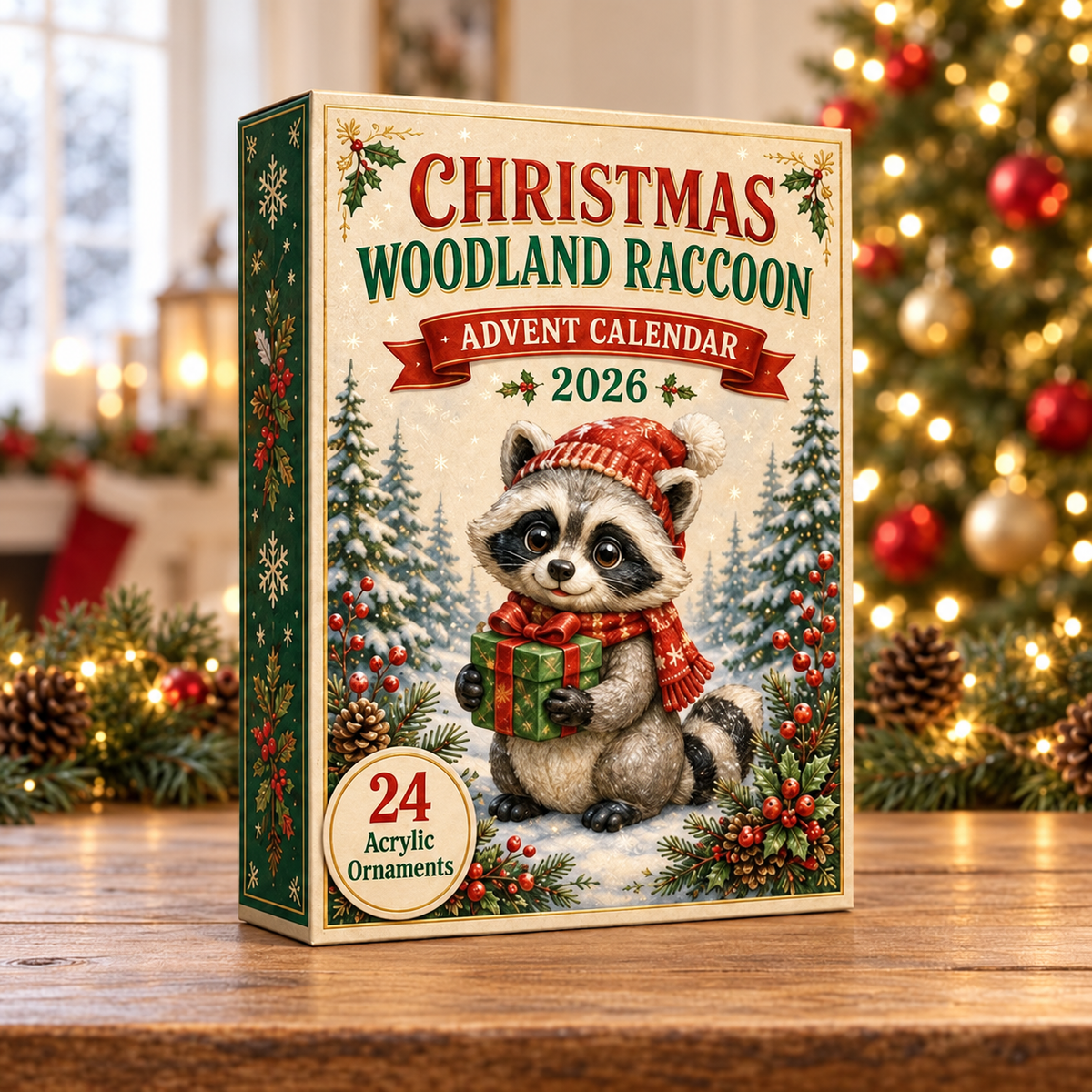 Christmas Woodland Raccoon Advent Calendar 2026 - 24-Day Festive Countdown, Acrylic Charms Blind Box - Gift For Woodland Lovers, Family & Friends