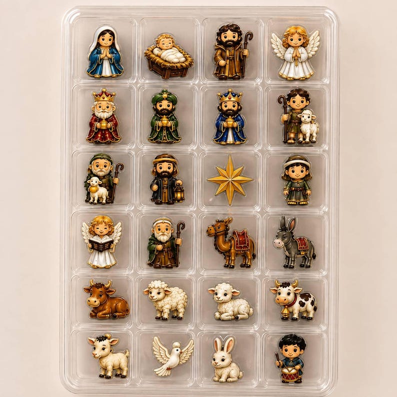 Nativity Story Advent Calendar: 20 Resin Charms Christmas Countdown Blind Box, Special Gift