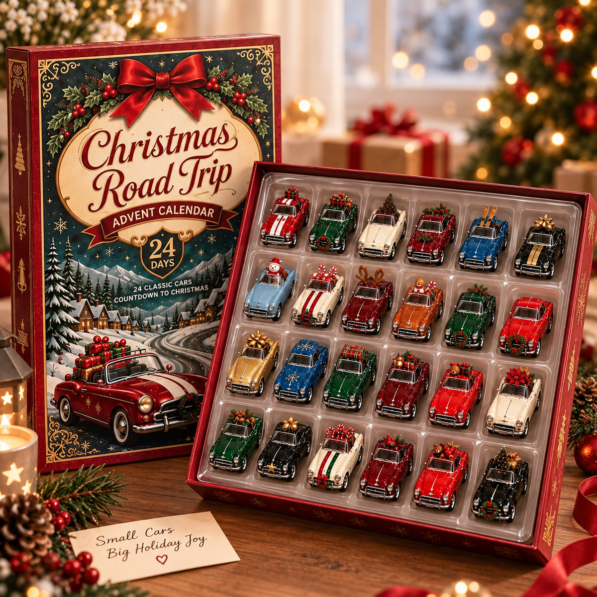 24-Day Christmas Car Advent Calendar 2026, Auto Lover Holiday Countdown Box, Acrylic Vehicle Ornament Set, Mechanic Decor Gift